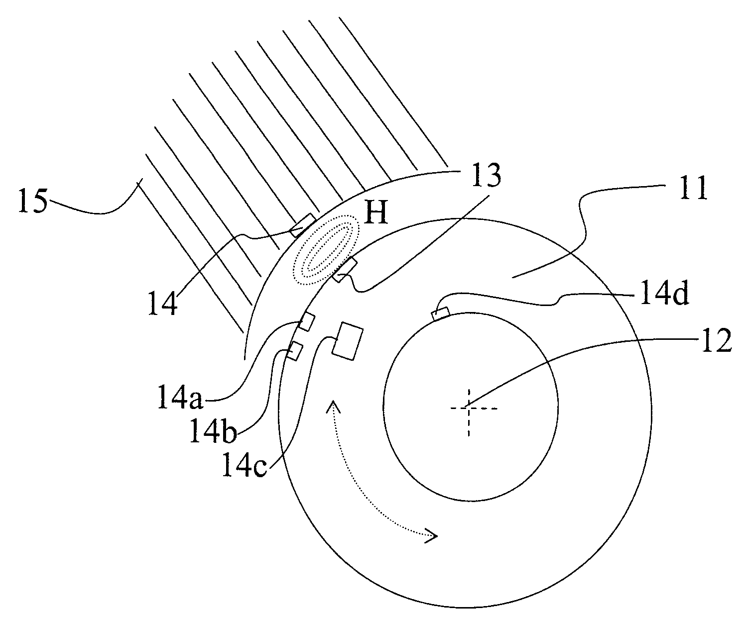 Pressure sensing device for rotatably moving parts and pressure detection method therefor
