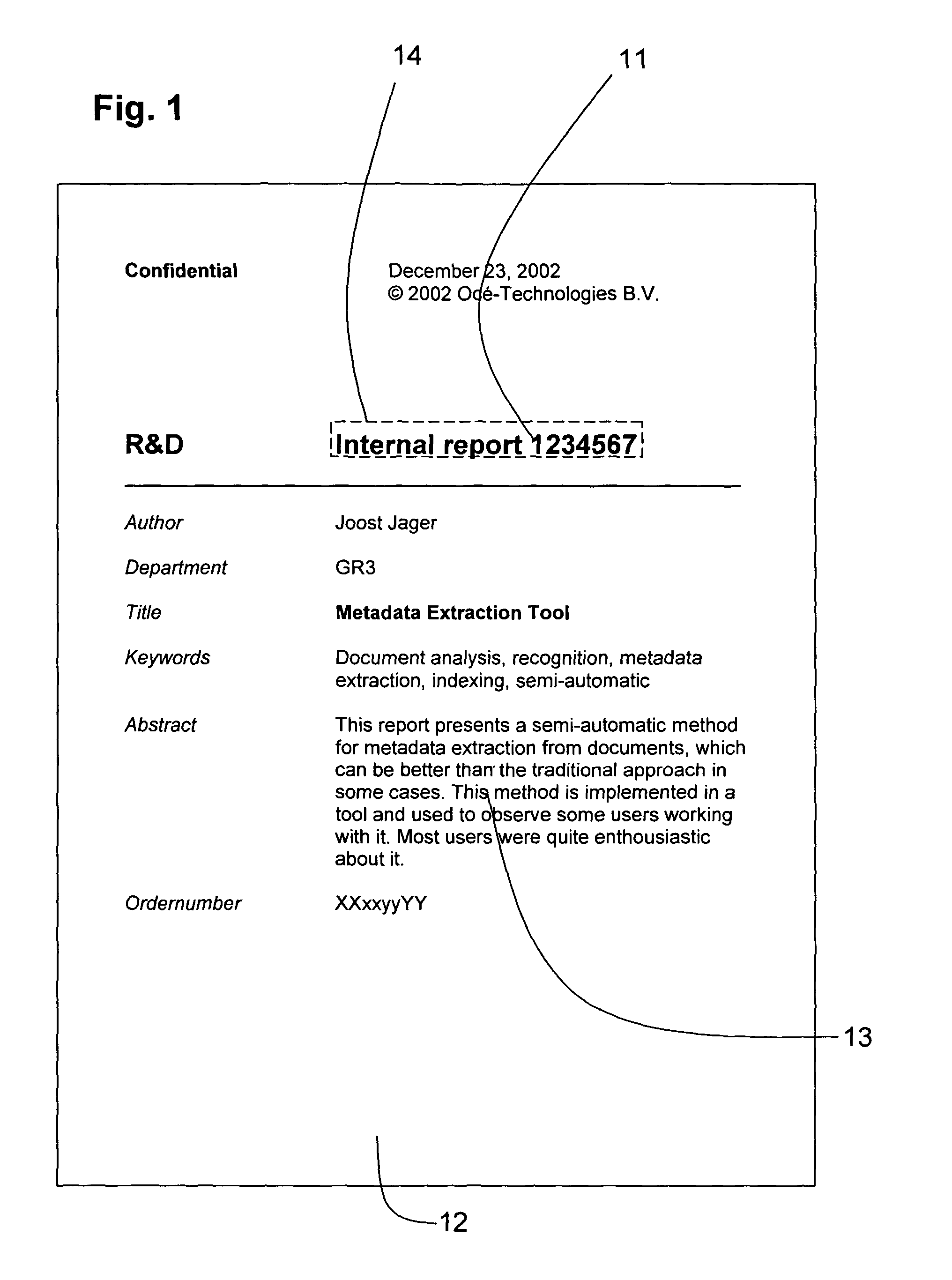 Metadata extraction from designated document areas