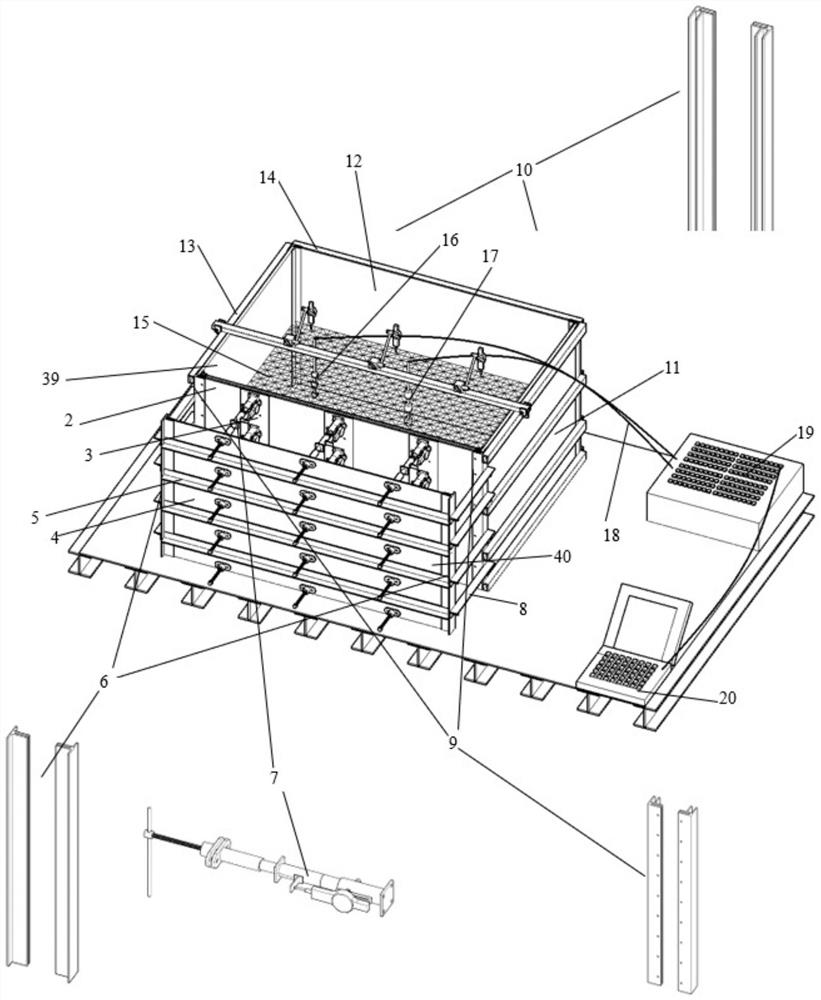 Excavation-controllable foundation pit model test device and method