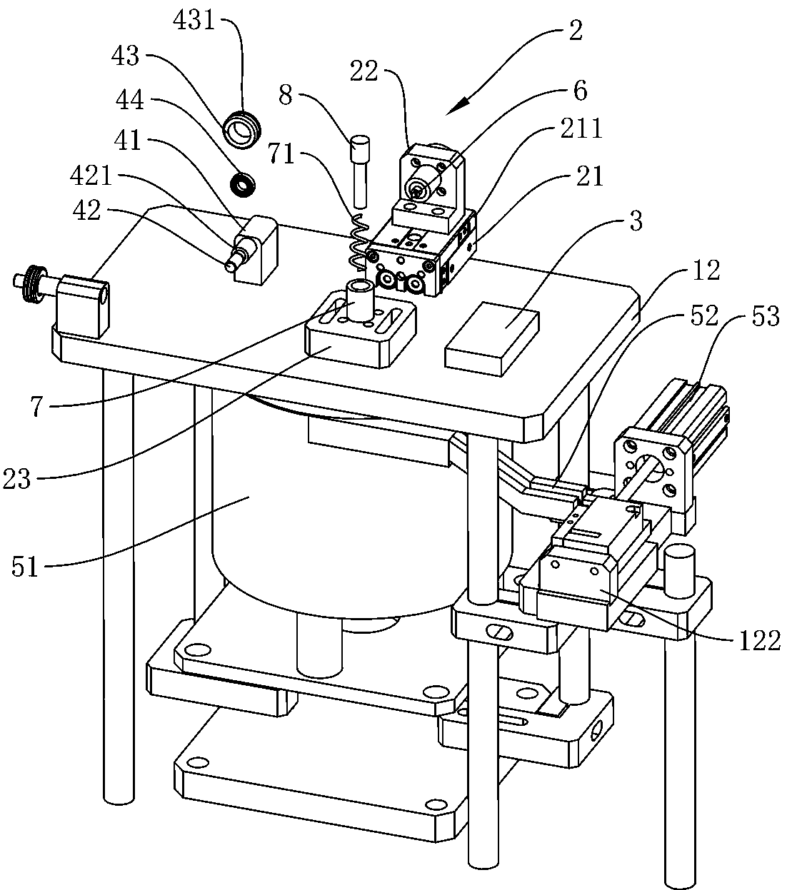 Assembling and conduction detecting integrated device for ignition coil