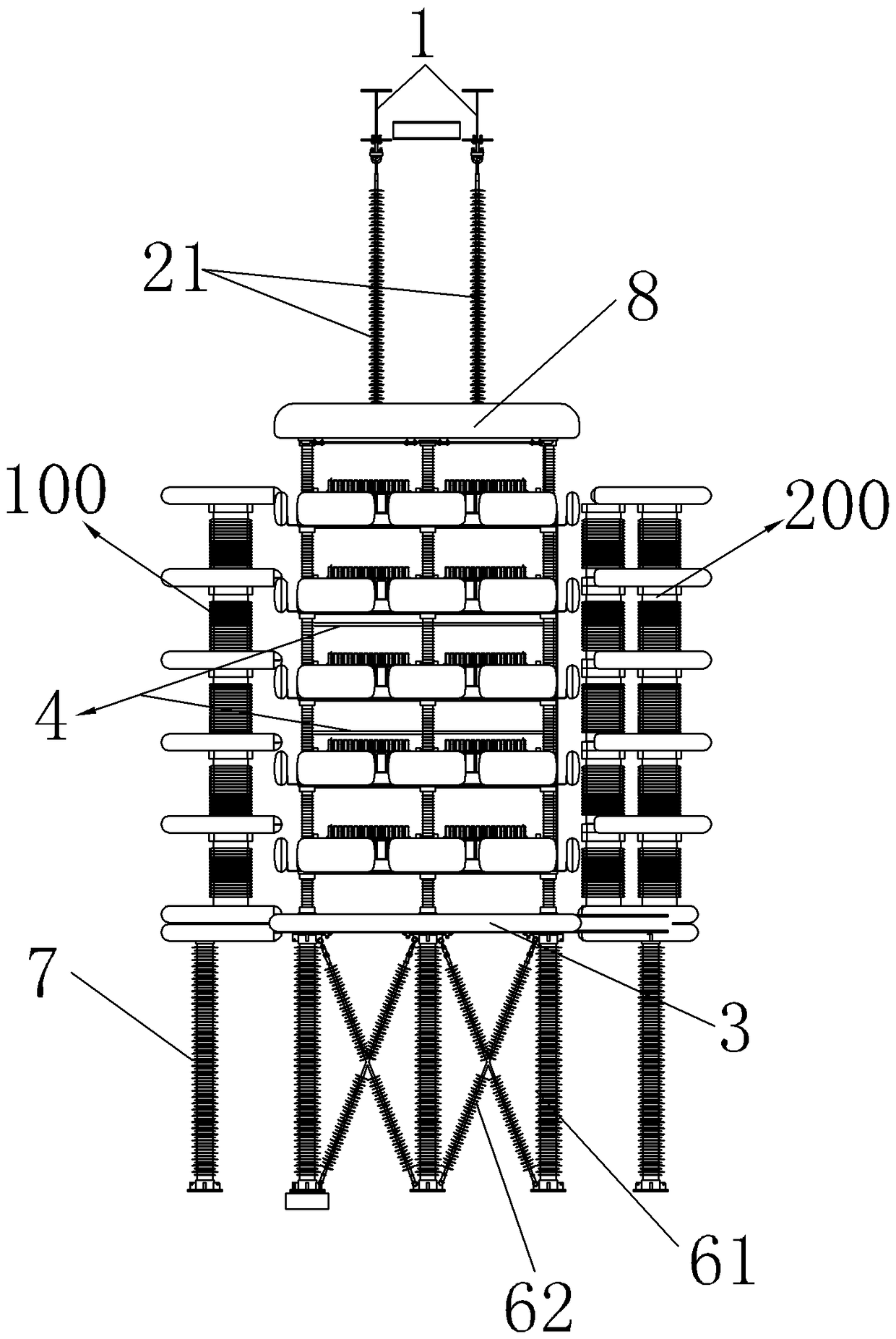 A high-voltage DC circuit breaker valve tower structure