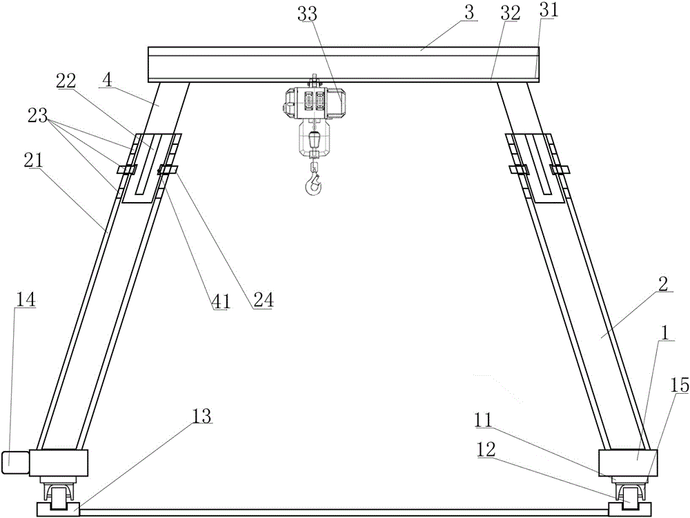 Oblique-post type rail-mounted gallows frame