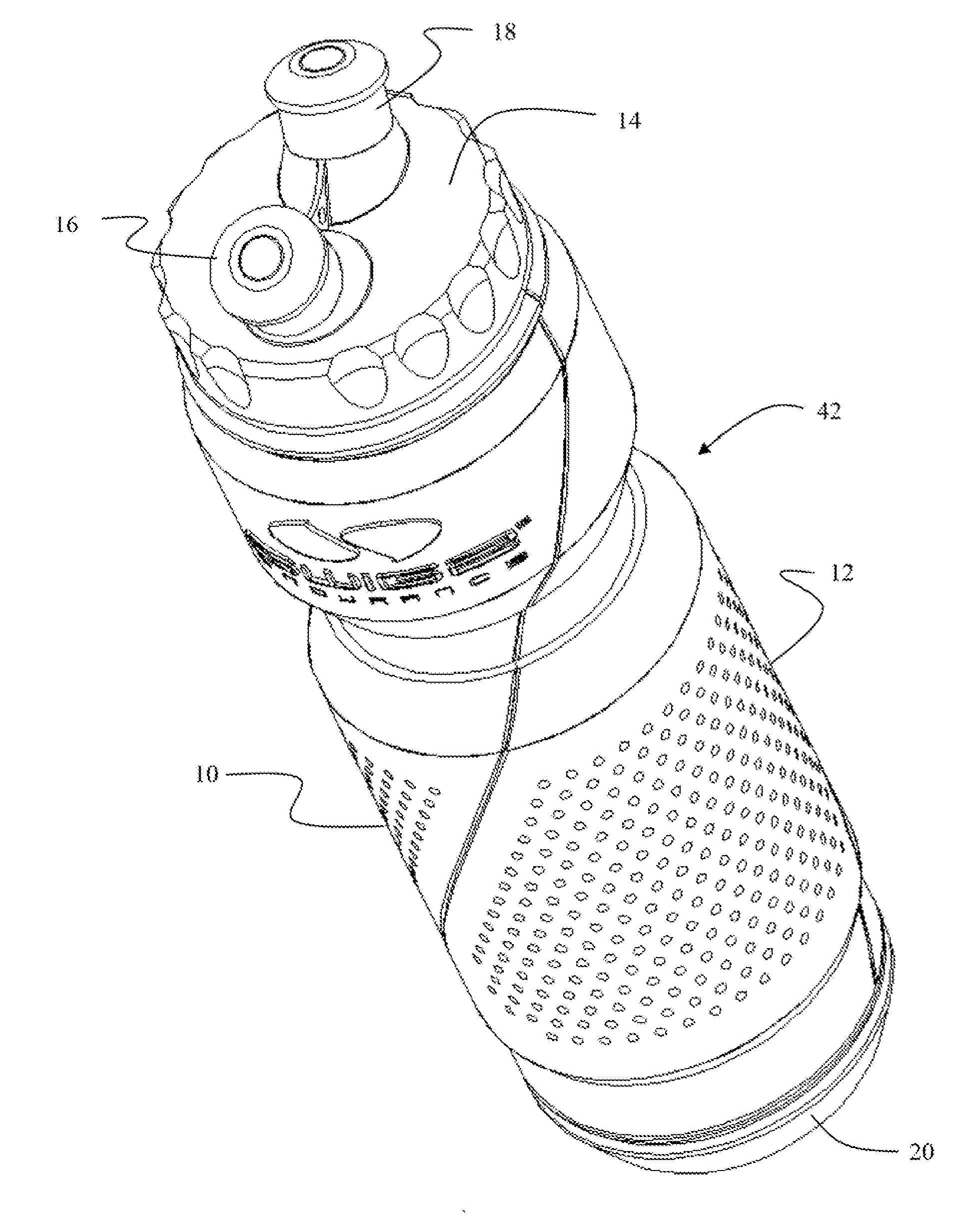 Dual cavity sports bottle with source selecting closure