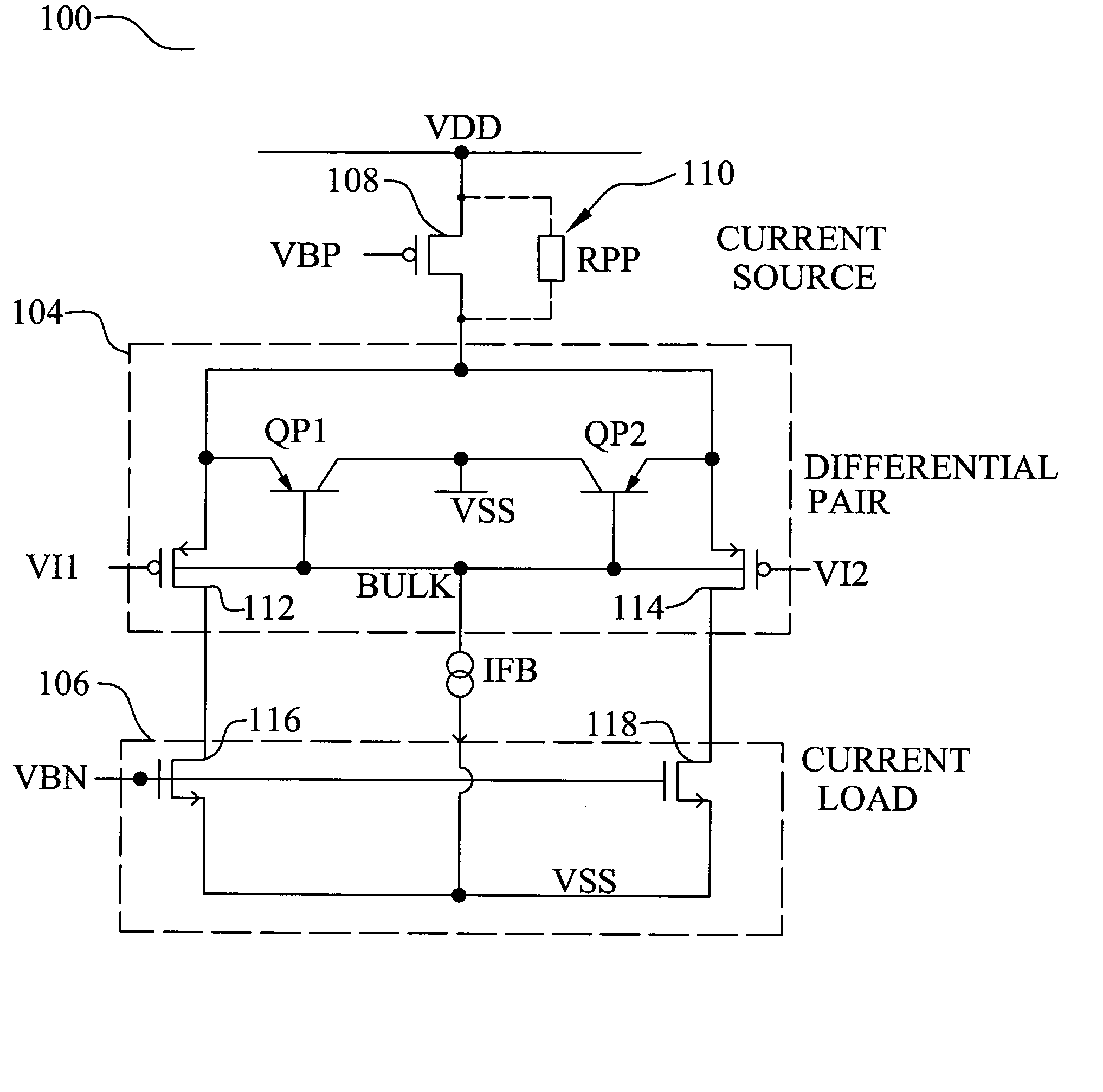 Differential gain stage for low voltage supply