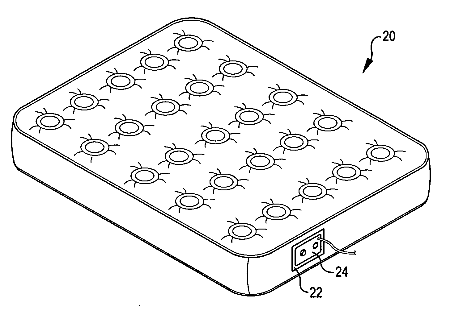 Airbed with built-in pump having powered inflation and deflation
