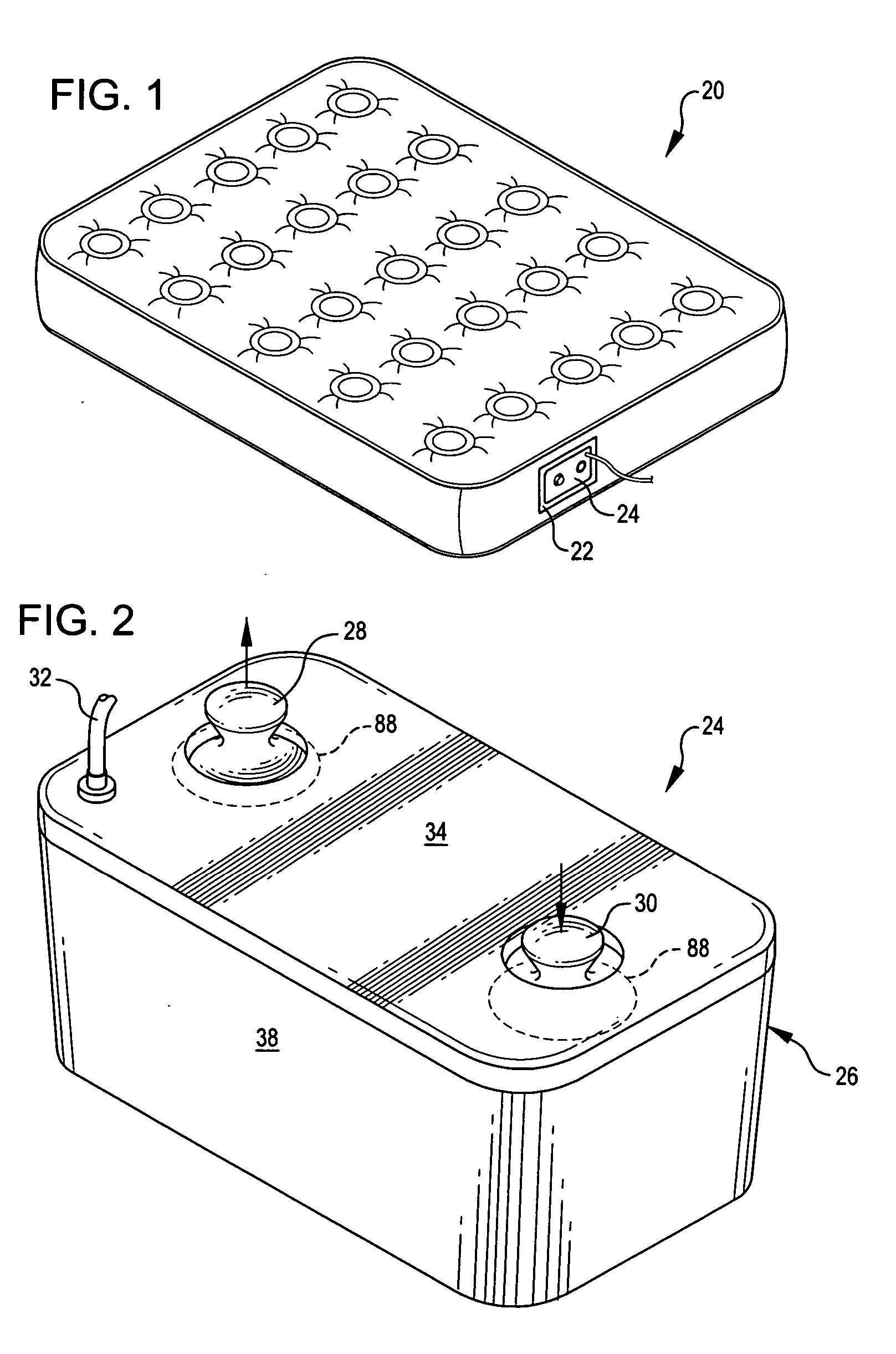 Airbed with built-in pump having powered inflation and deflation