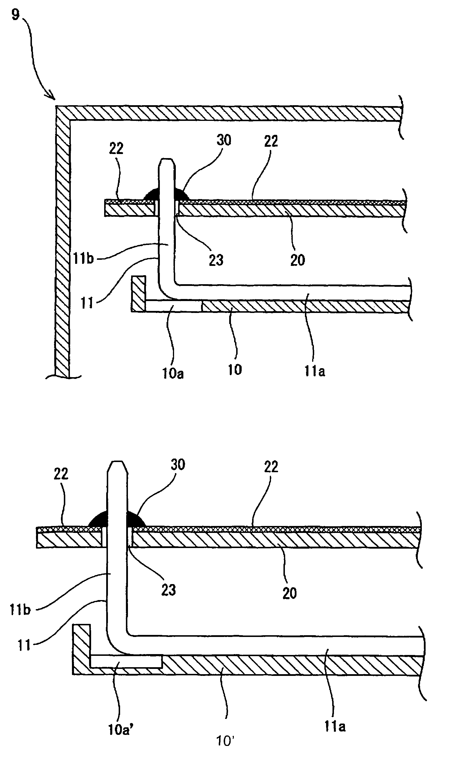 Soldering structure between a tab of a bus bar and a printed substrate