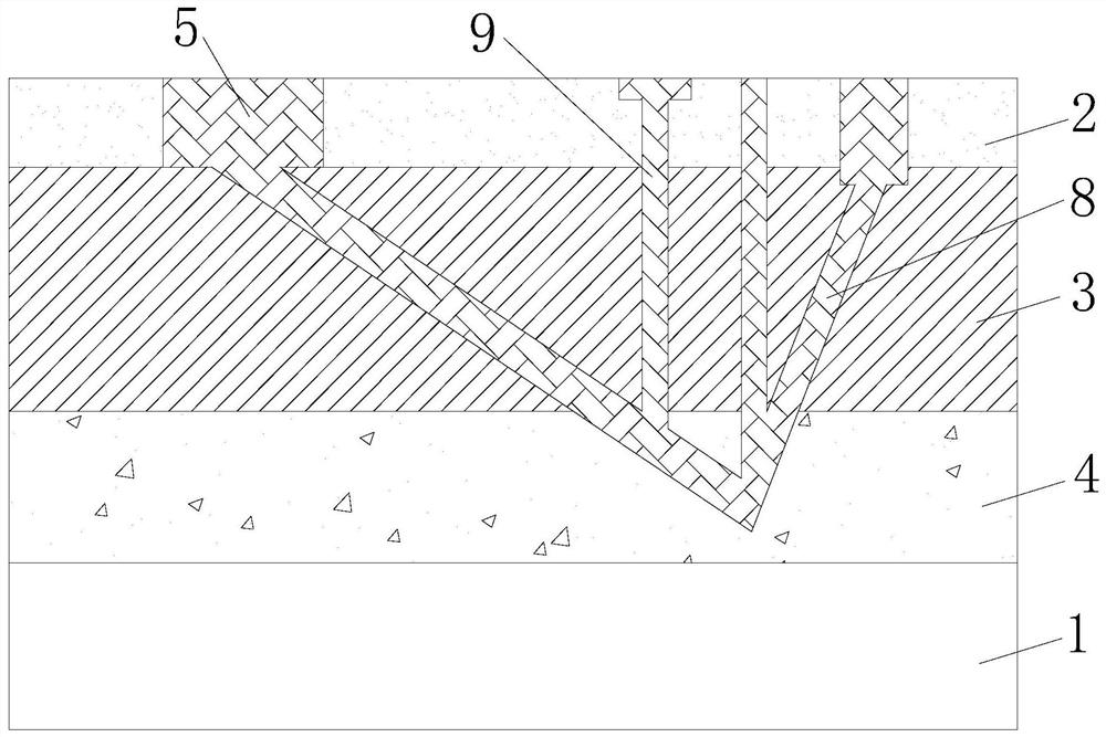 Cement pavement crack reinforcing structure and method