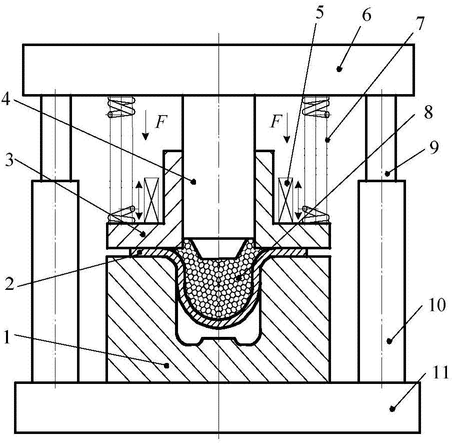 Method for forming plates on basis of vibration by aid of flexible male die