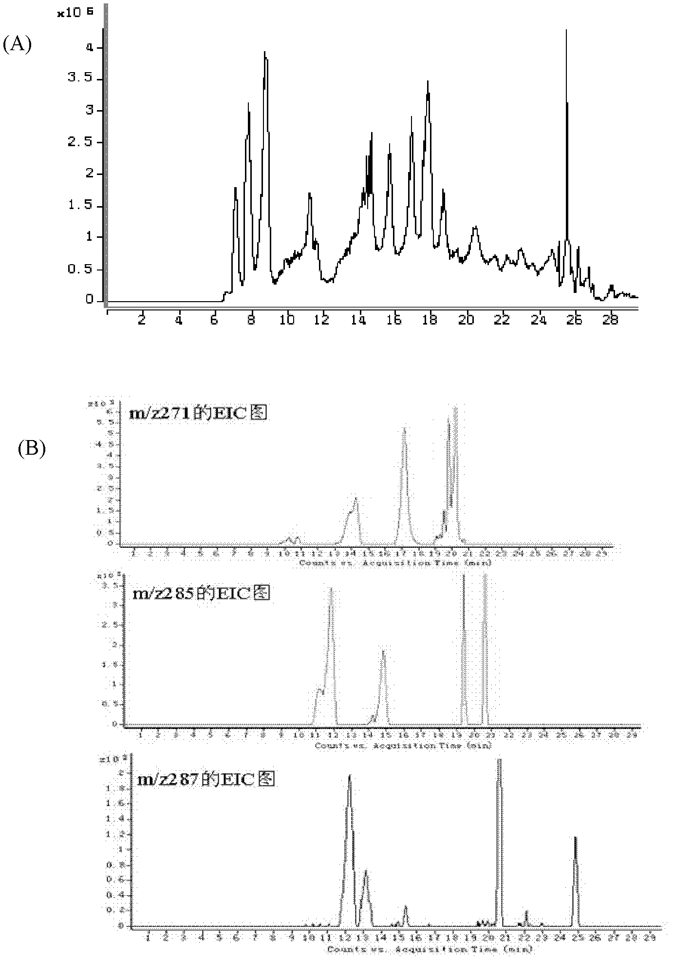 Flavonoid metabolic profiling analysis method based on nanofluidic channel liquid chromatogram/mass spectrum