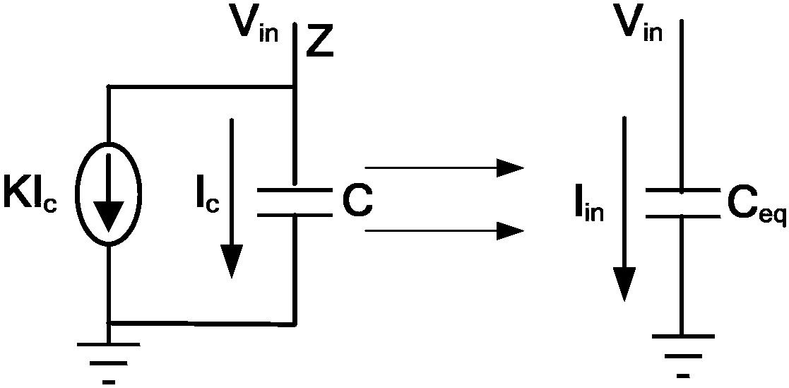 Capacitance multiplier with high multiplication constant