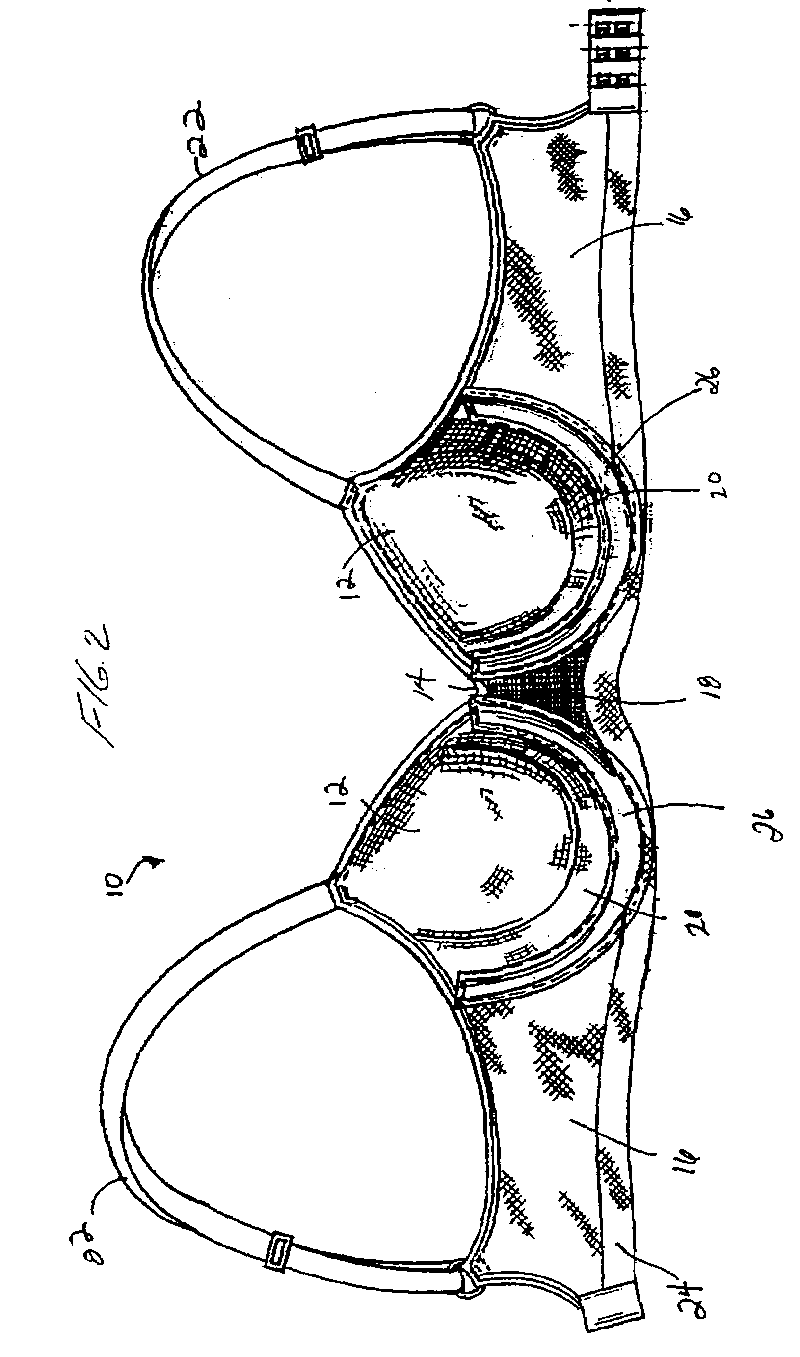 Adjustable circular knit bra with stabilizing areas and method of making the same