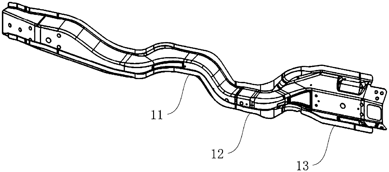 Truck floor longitudinal beam and longitudinal beam drawing die