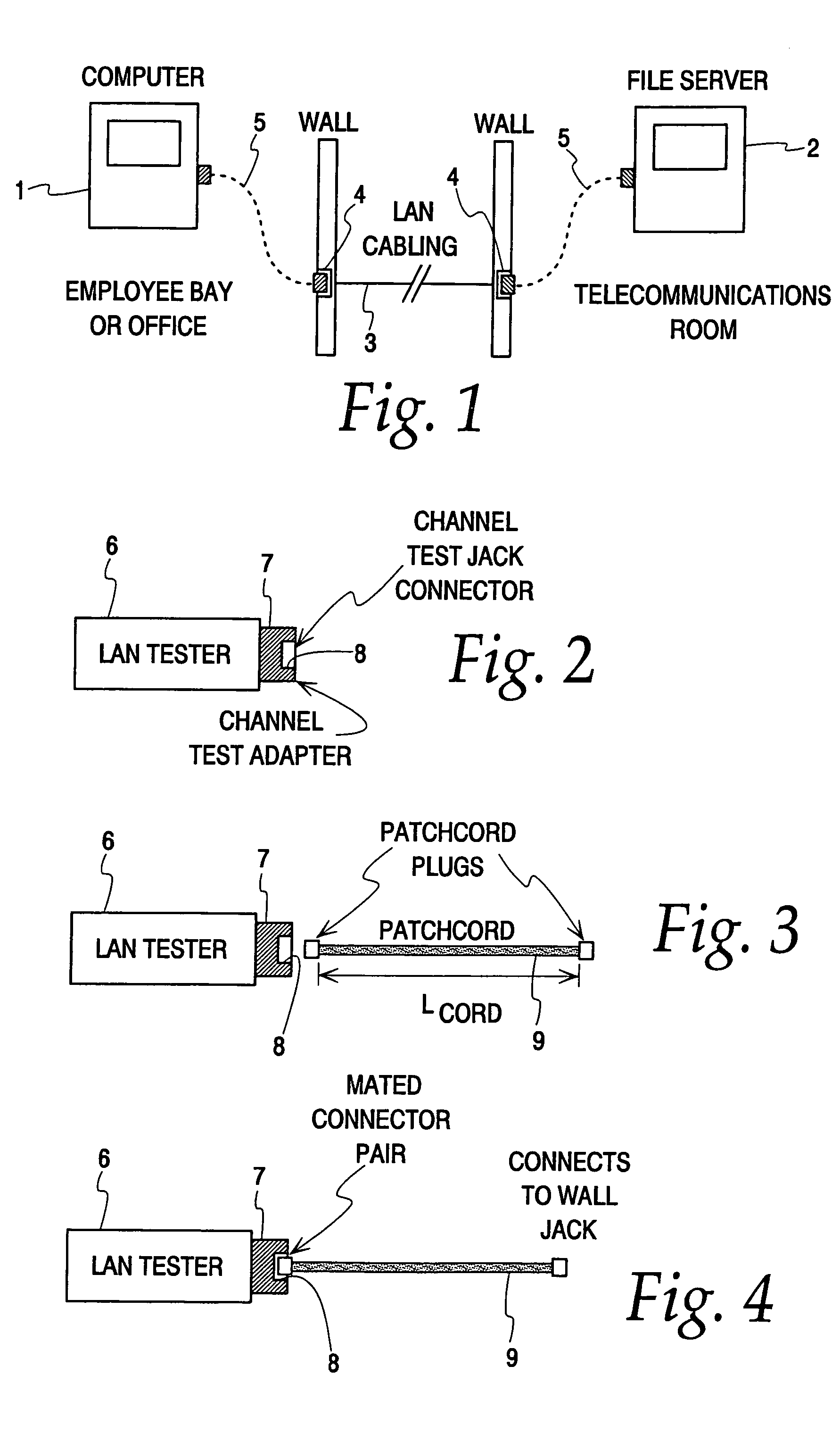 Hand-held tester and method for local area network cabling