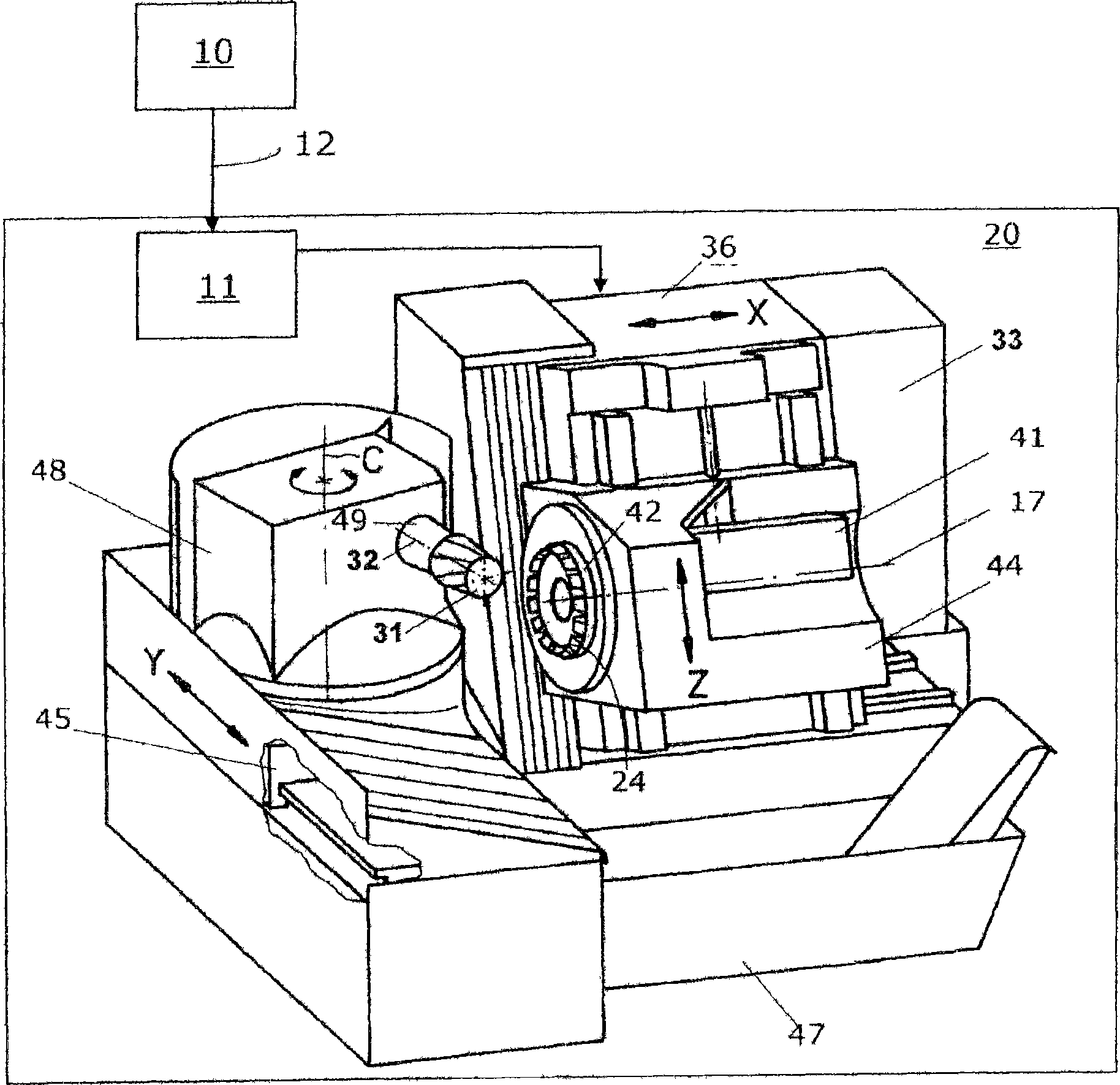 Apparatus and method for machining bevel gears in a pitching method with complete pitch error compensation