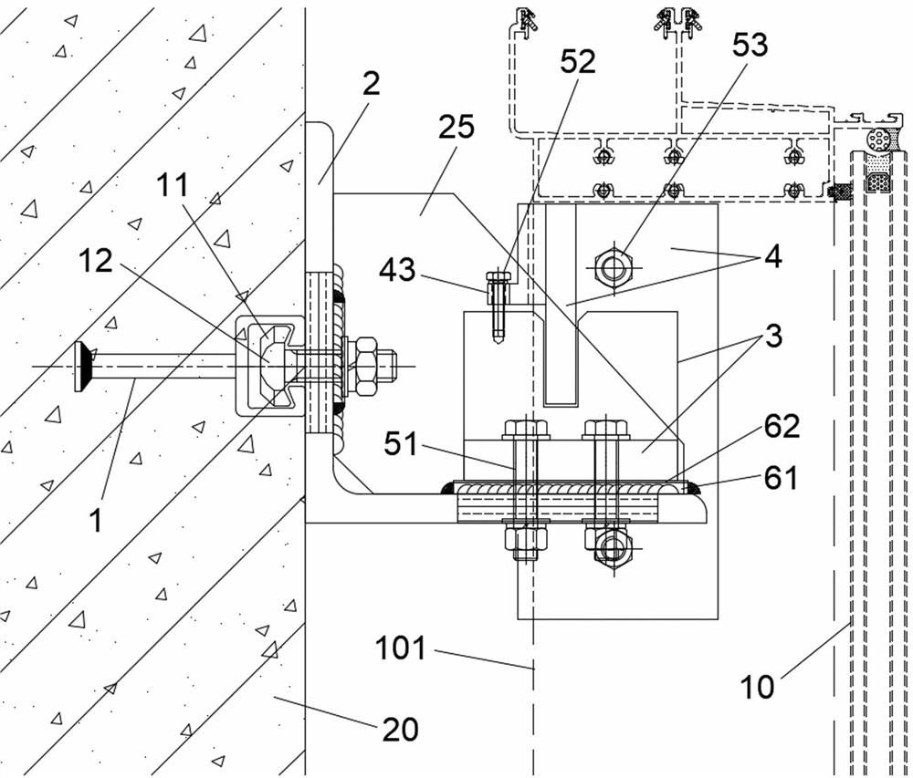 Side-mounted adjustment connecting system for unit curtain wall