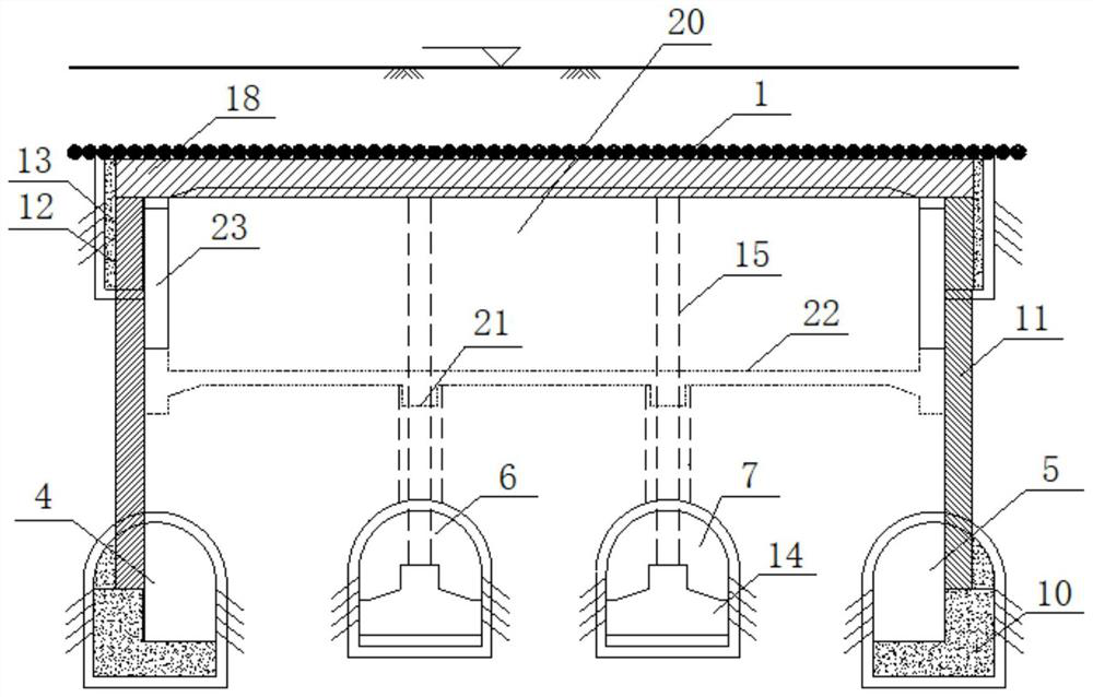 Subway station construction method combining small-diameter jacking pipe with double-layer six-hole pile