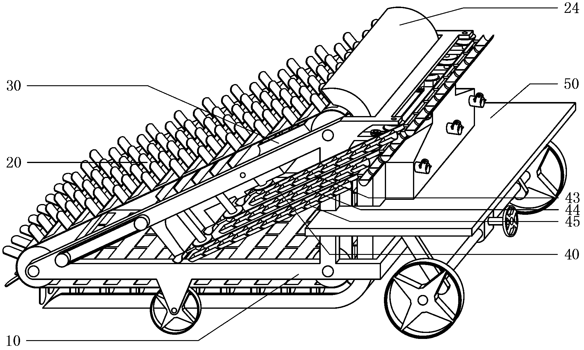 A roll-in citrus sorting and packaging machine