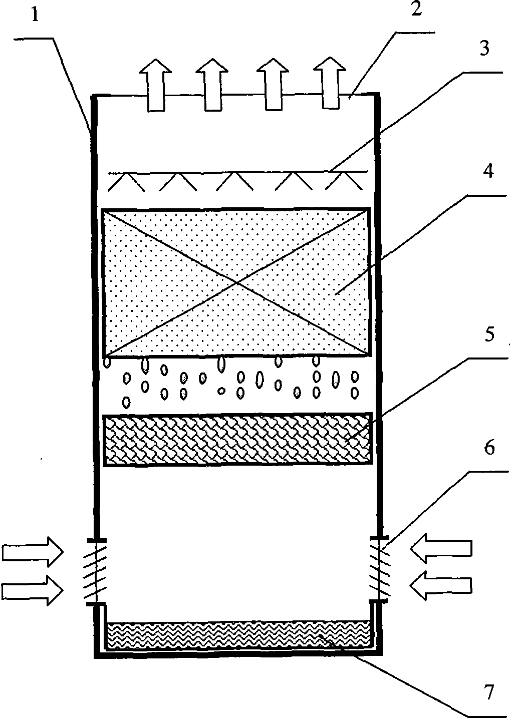 Reverse flow heat mass exchanging device with rain-free region