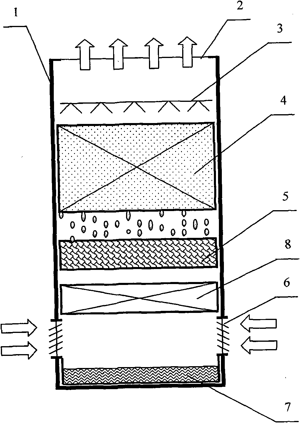 Reverse flow heat mass exchanging device with rain-free region