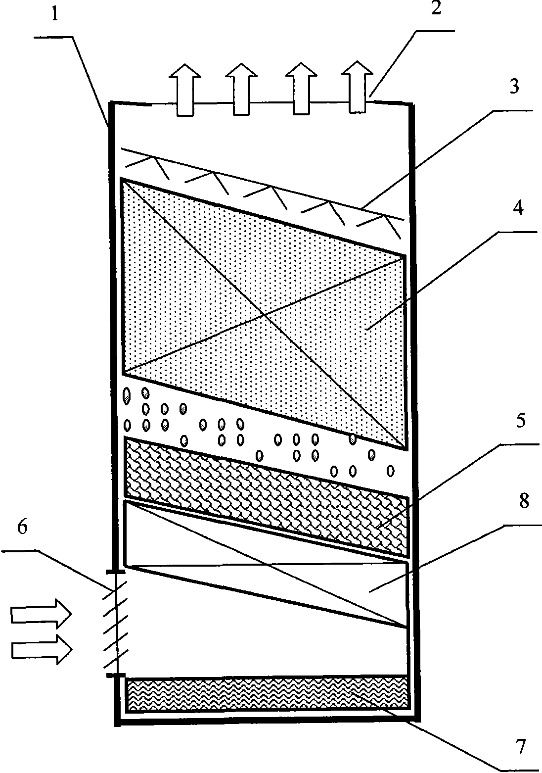 Reverse flow heat mass exchanging device with rain-free region