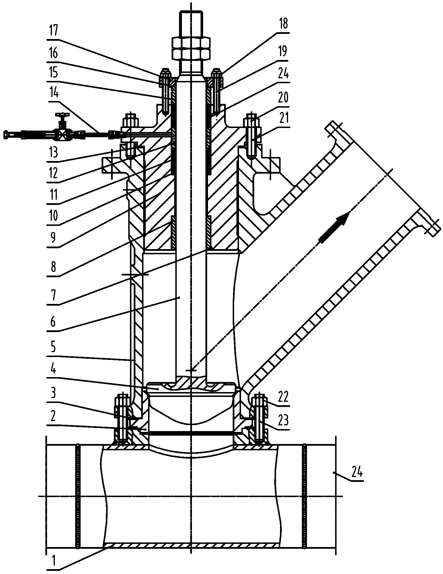 Adduction disc type pipeline angle valve capable of being adjusted to be opened and closed