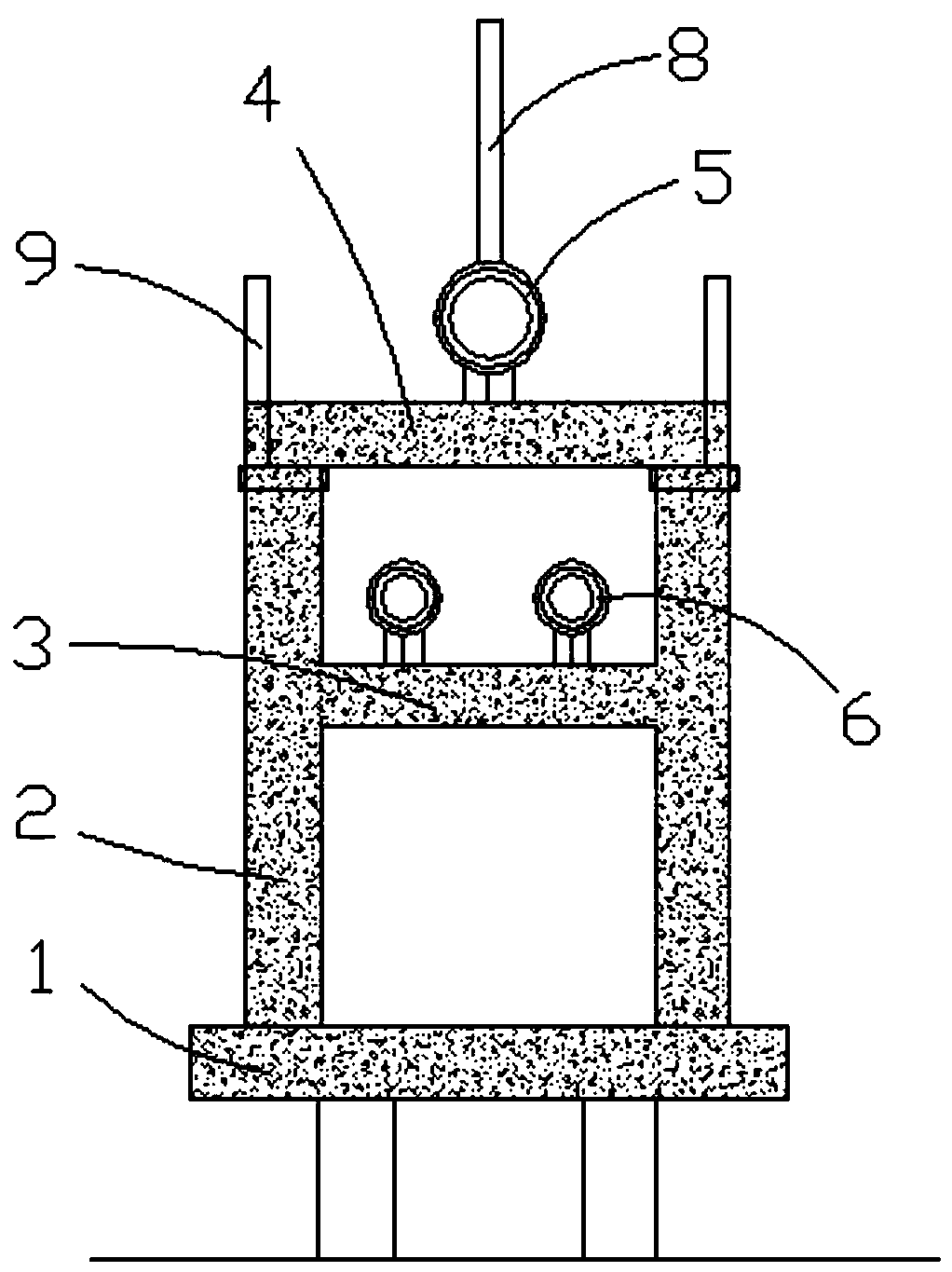 Installation structure and construction method of pipeline rotary compensator on large area of ​​water