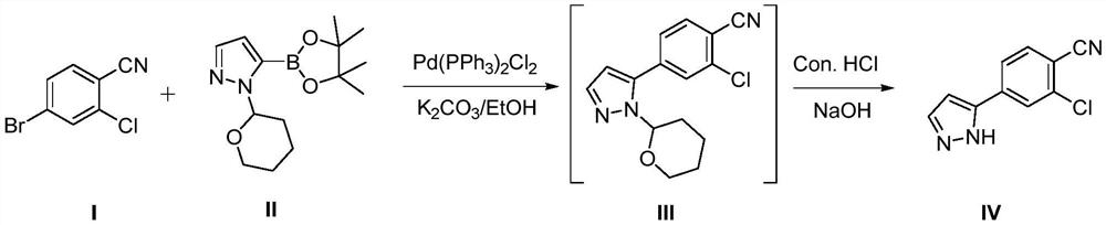 Method for preparing 2-chloro-4-(1H-pyrazol-3-yl) benzonitrile by one-step method