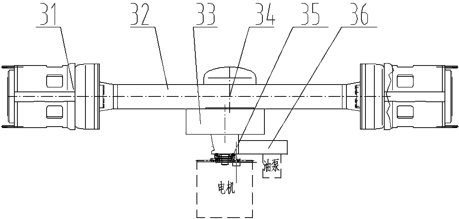 Full-electric controlled container lifting machine with centralized drive axle