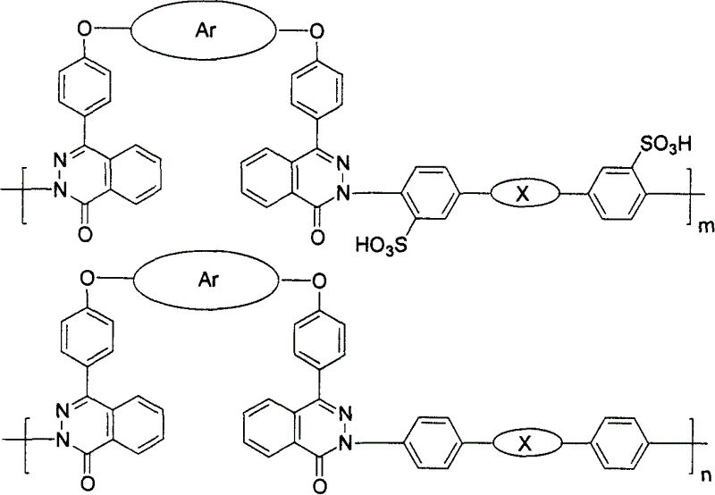 Atactic sulfonated high polymer containing dual diaza naphthone and synthesis and application thereof