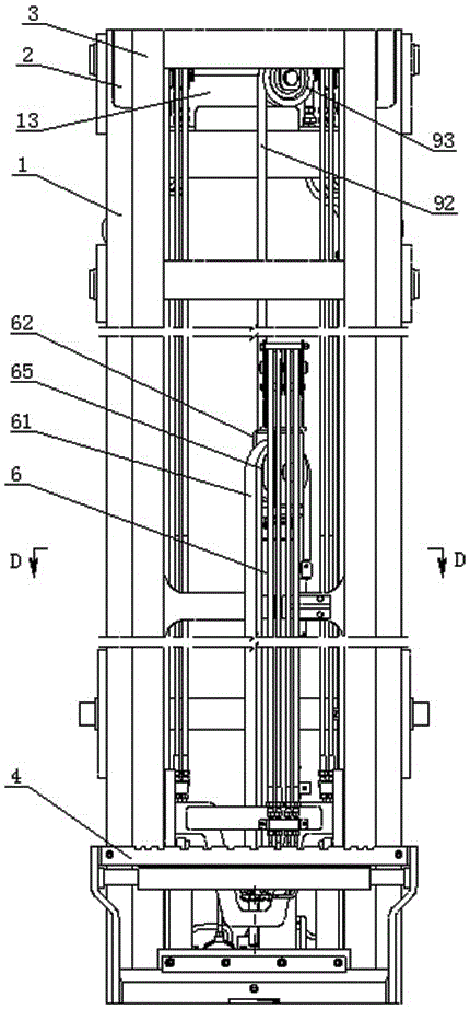 A lifting system of a reach-type forklift realizing high lift