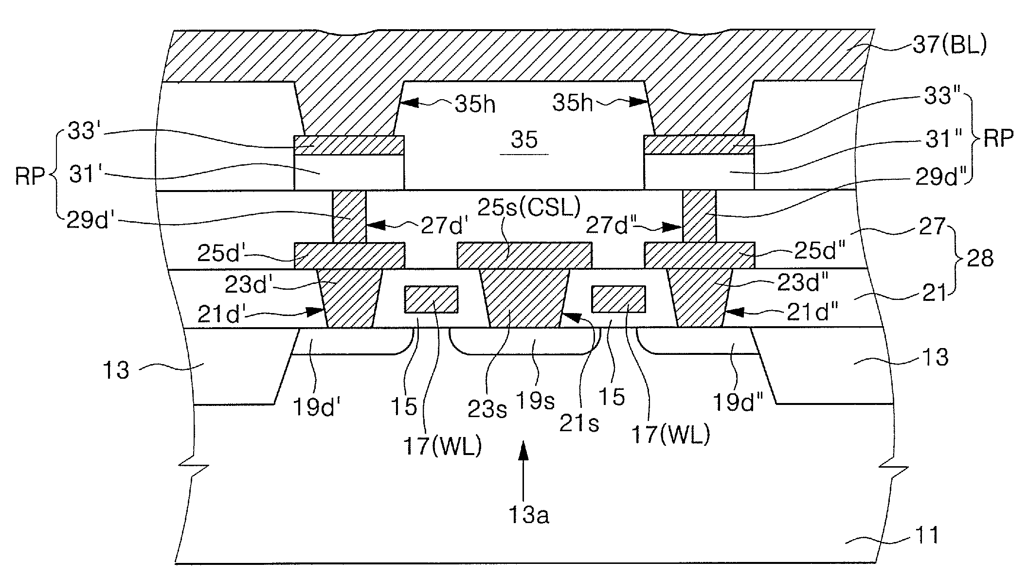 Phase change memory cell employing a GeBiTe layer as a phase change material layer, phase change memory device including the same, electronic system including the same and method of fabricating the same