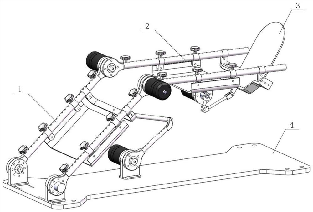 Hip, knee and ankle active and passive training rehabilitation apparatus based on four-bar mechanism