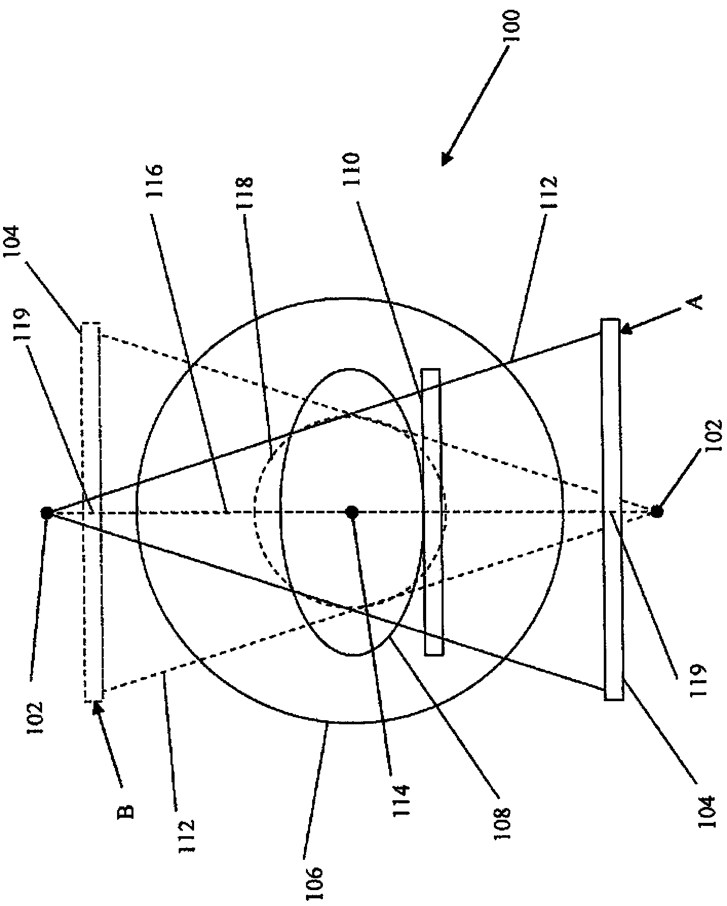 Method and apparatus for large field of view imaging and detection and compensation of motion artifacts