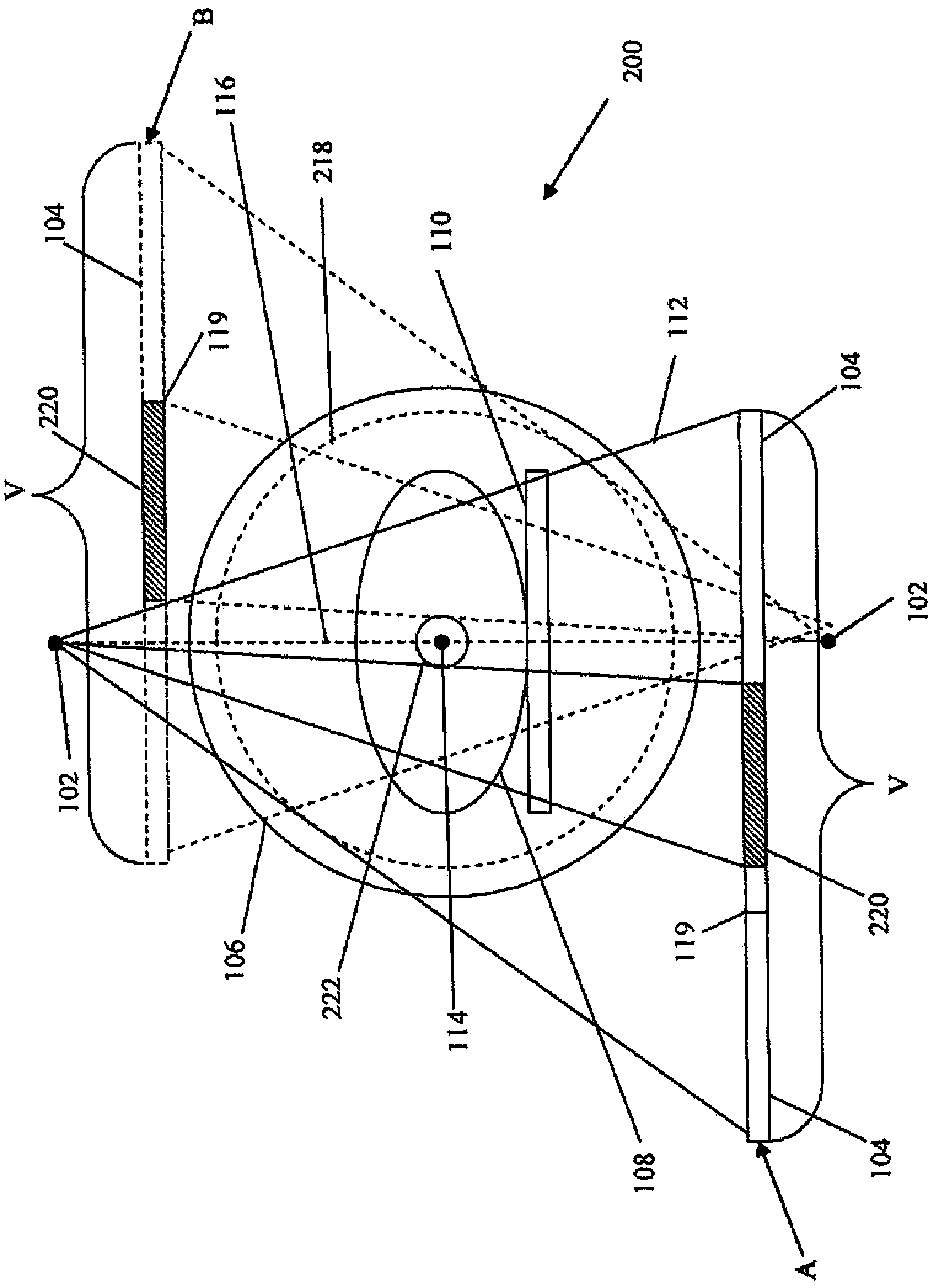 Method and apparatus for large field of view imaging and detection and compensation of motion artifacts
