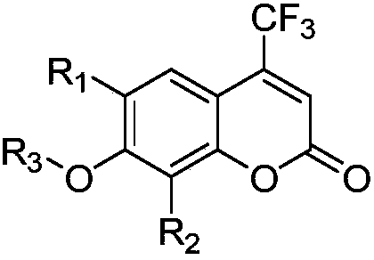 4-trifluoromethyl-7-hydroxycoumarin derivative as well as preparation method and application thereof