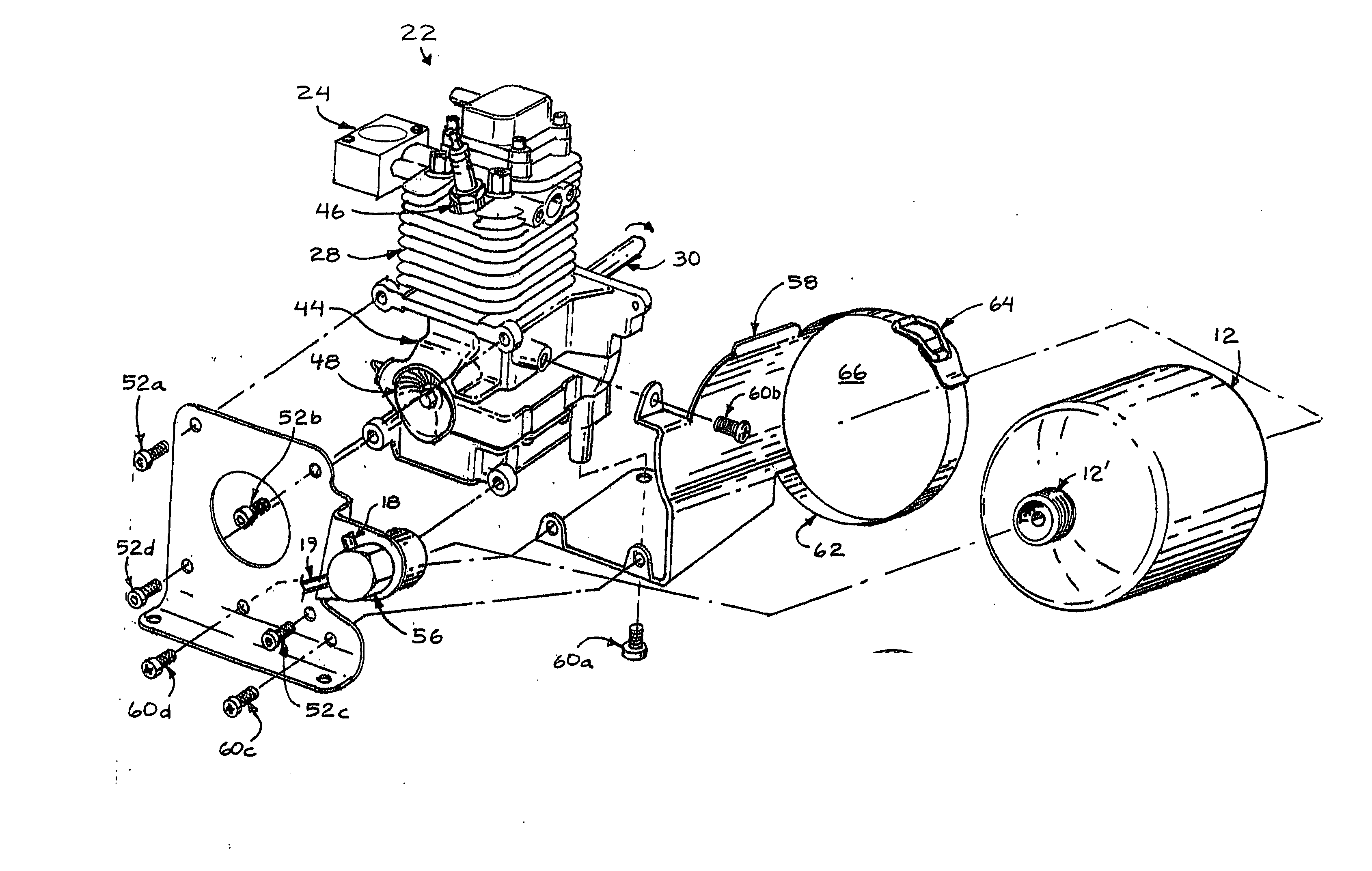 Portable gas powered internal combustion engine arrangement