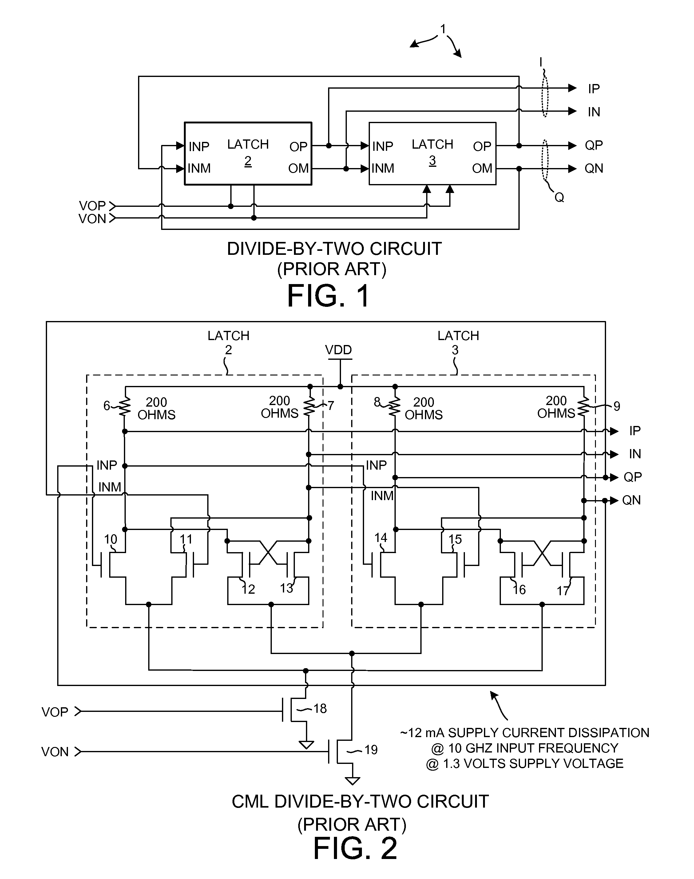 Low power complementary logic latch and RF divider
