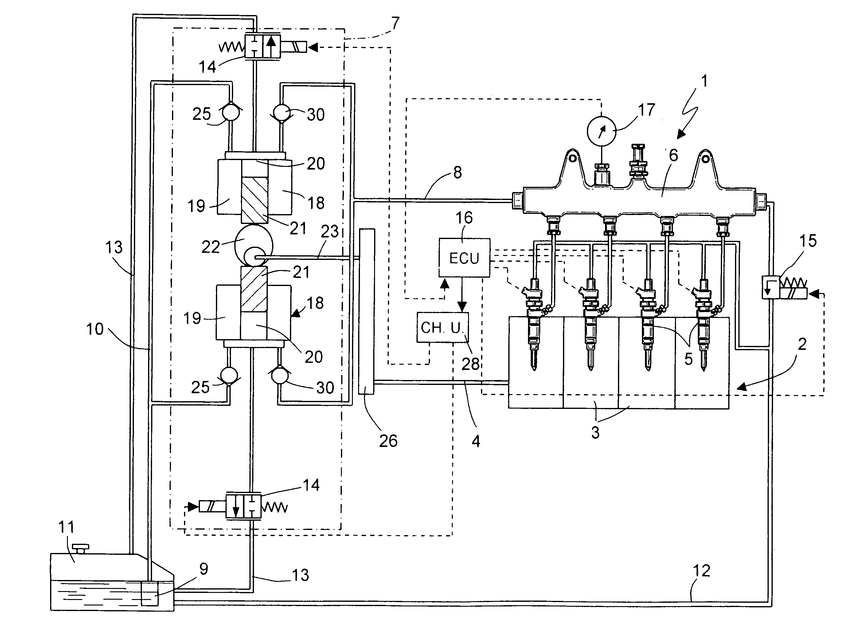 Storage-volume fuel injection system for an internal combustion engine