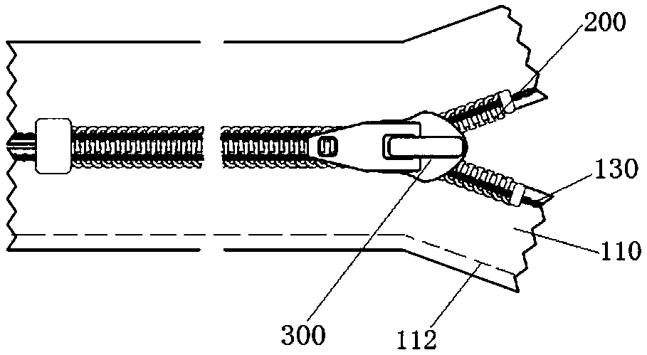 Zipper, garment and container