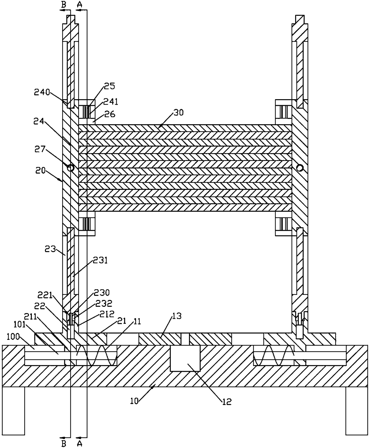 Transformer core stacking device to facilitate progress of subsequent procedures