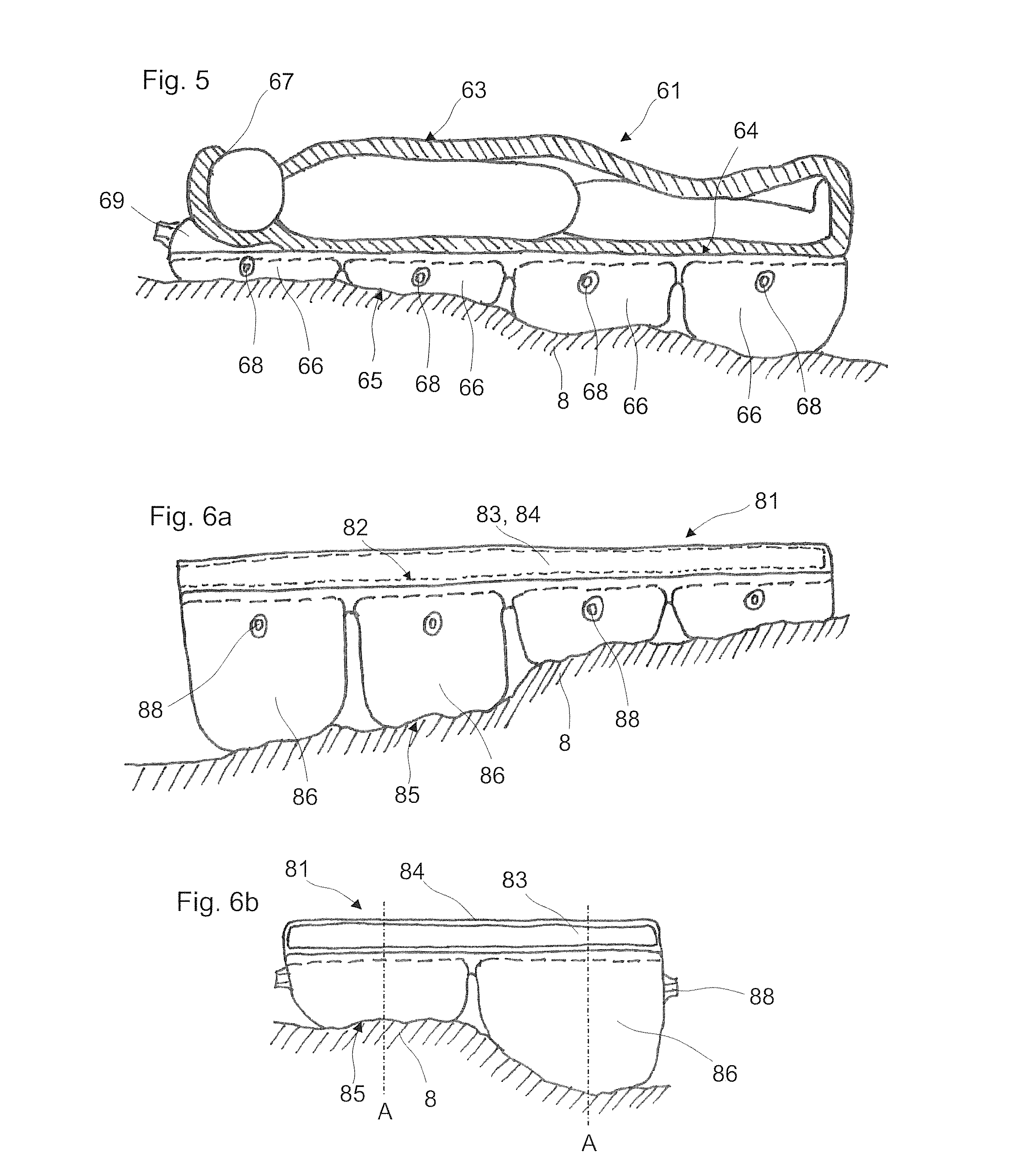Lying system and leveling device for a lying system