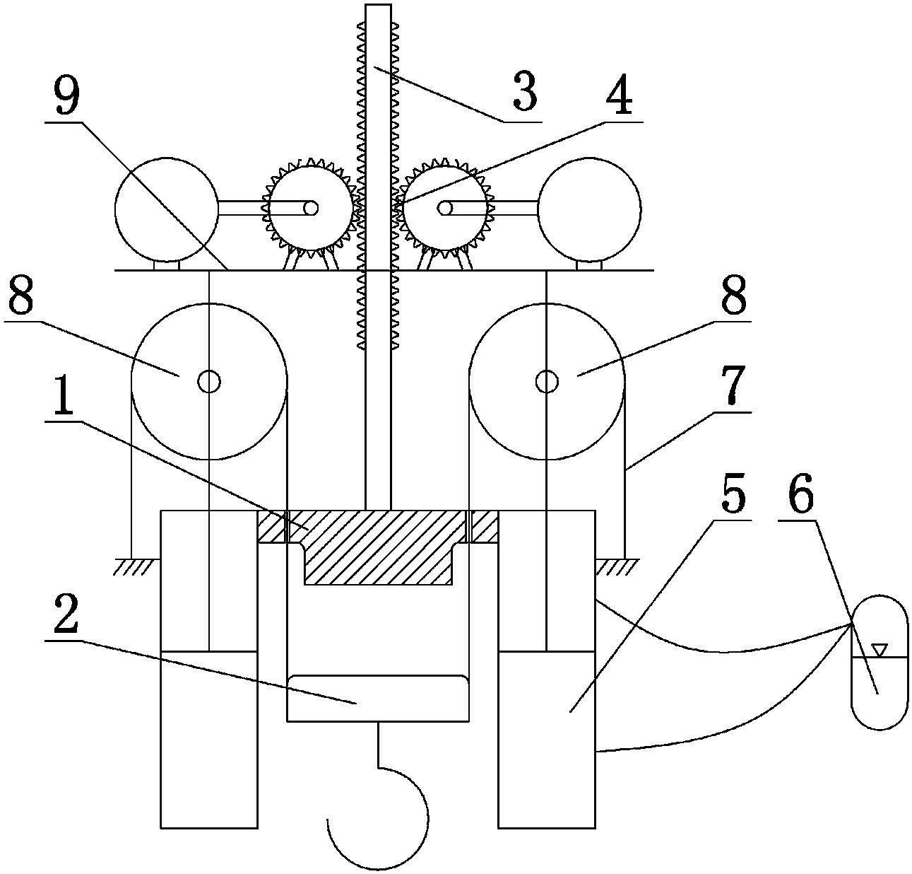 Gear-rack displacement multiplication type drill string heave compensator for floating drilling platform