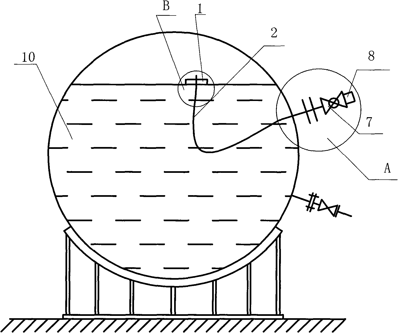 Exhaust device used for hydraulic test of pressure vessel