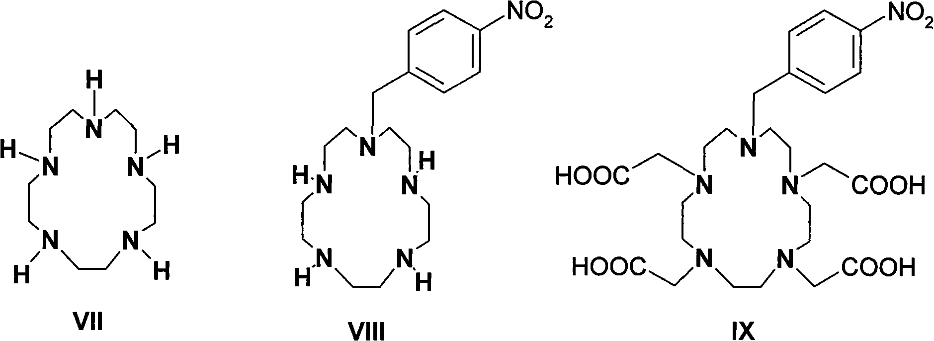 Para-thiocyano benzyl five-nitrogen heterocyclic ring tetraacethyl chelate and preparation method thereof