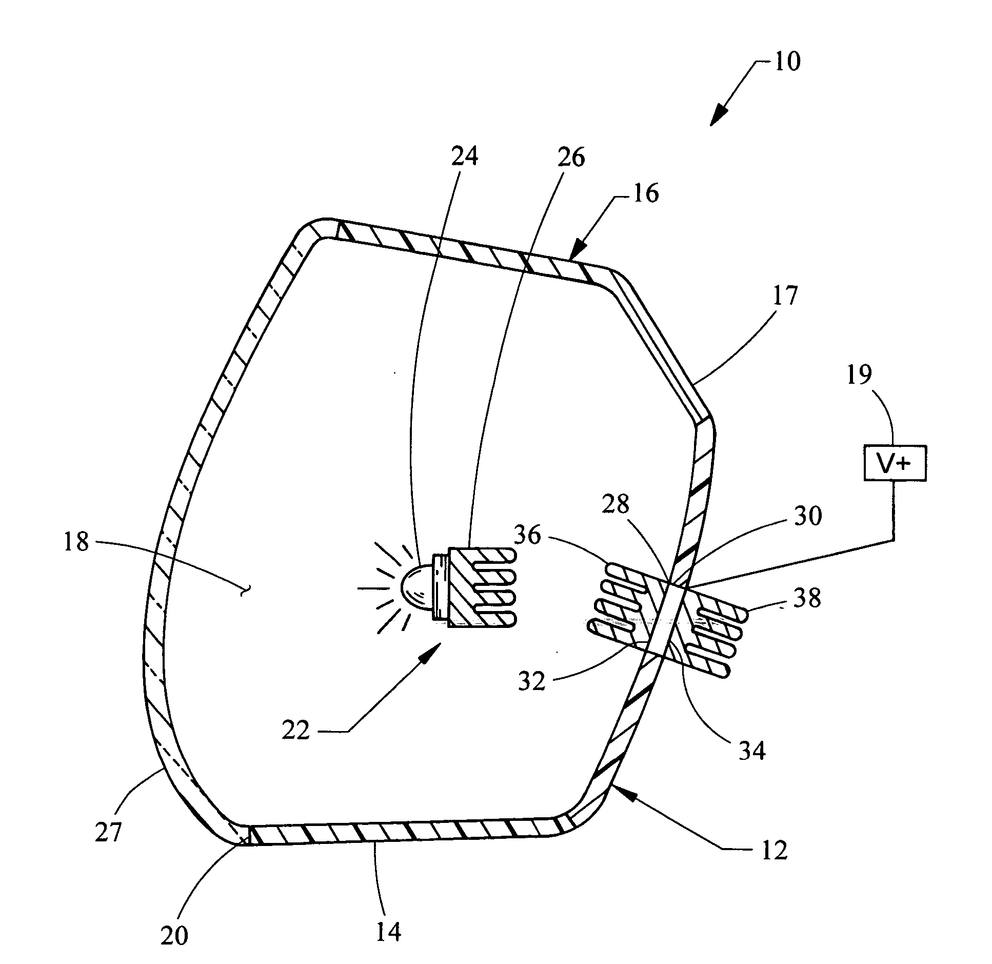 Lamp housing with interior cooling by a thermoelectric device