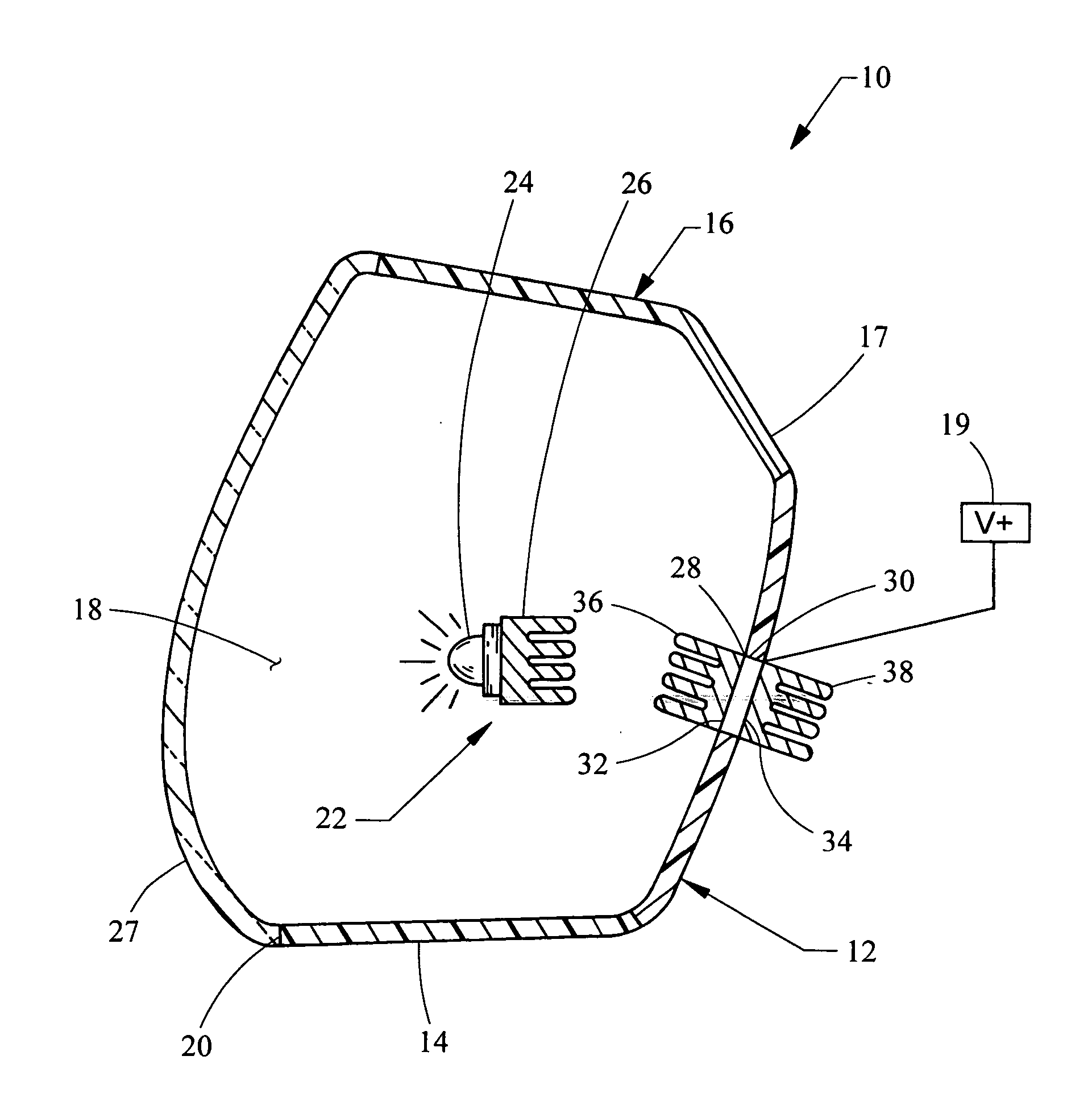 Lamp housing with interior cooling by a thermoelectric device