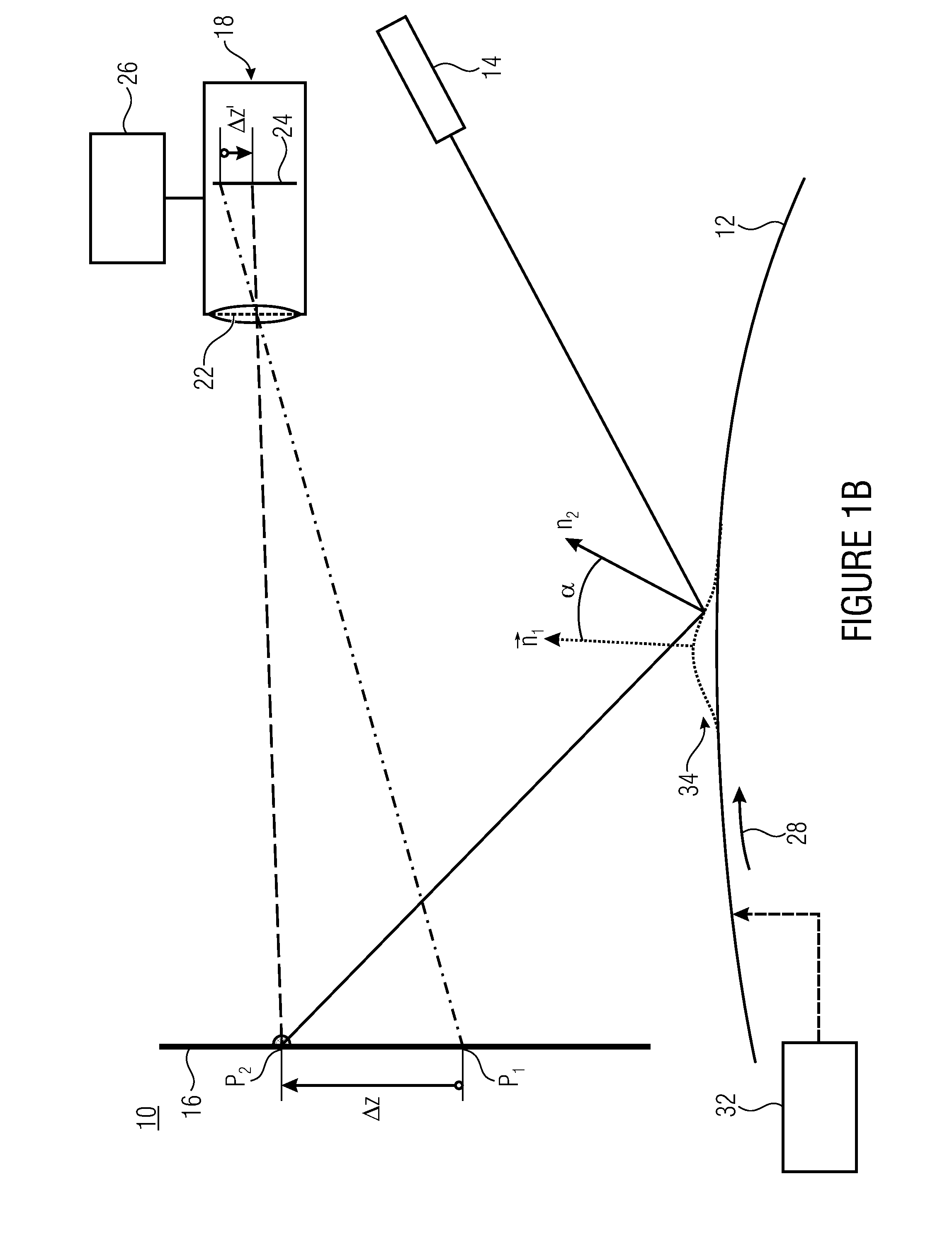 Device and method for sensing at least one partially specular surface