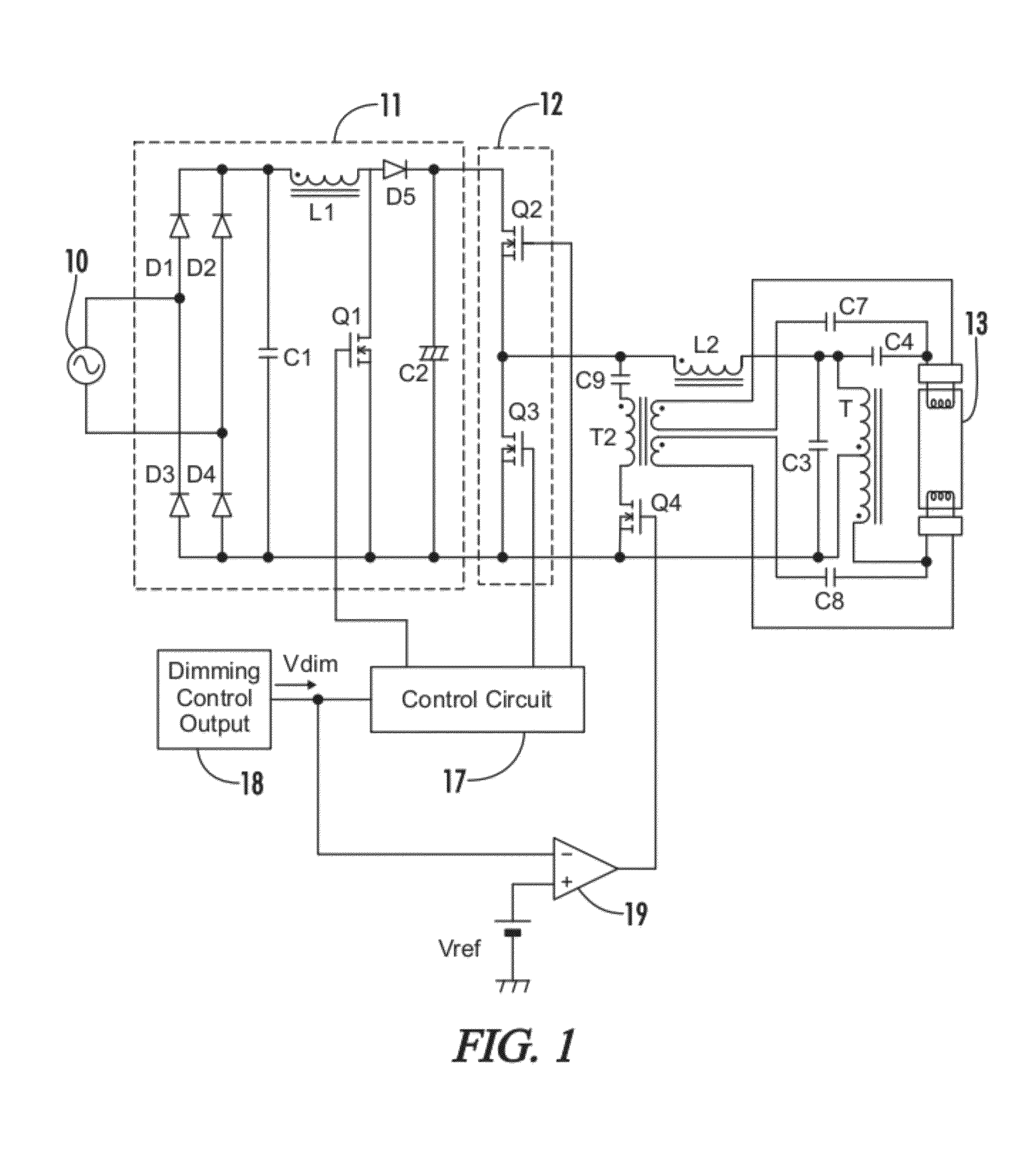 Dimming electronic ballast with preheat current control