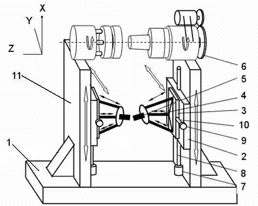 Double-blade and double-faced symmetric machining device of large propellers